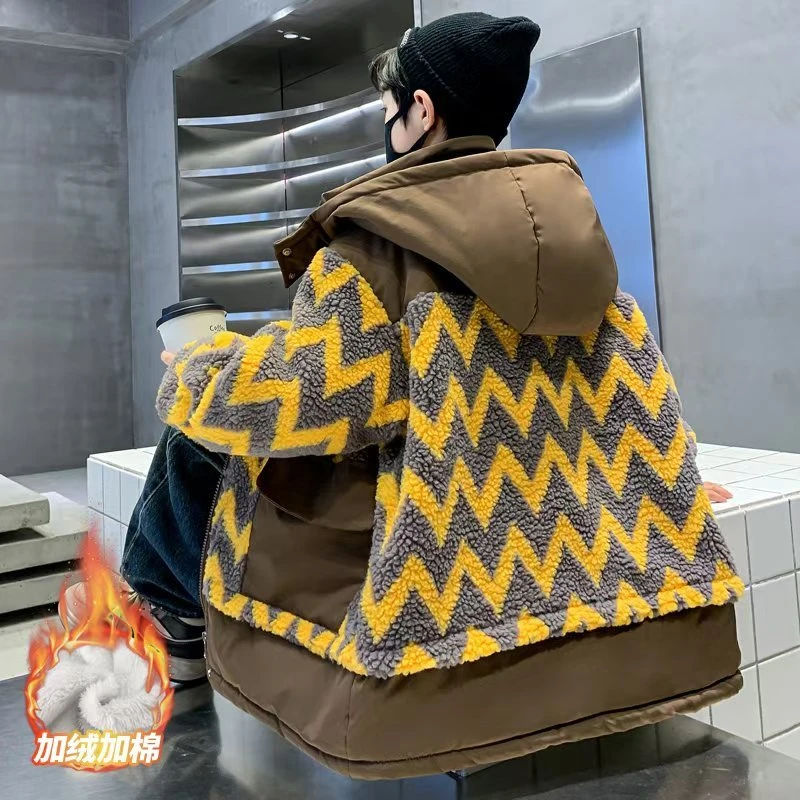 男童冬装连帽外套2024新款洋气中大儿童男孩加绒加厚棉衣秋毛毛衣