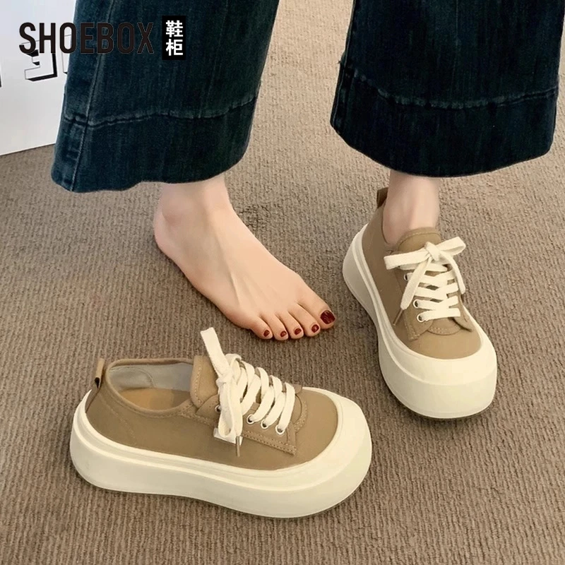 SHOEBOX鞋柜大头厚底帆布鞋2025新款夏季爆款超火增高松糕板鞋