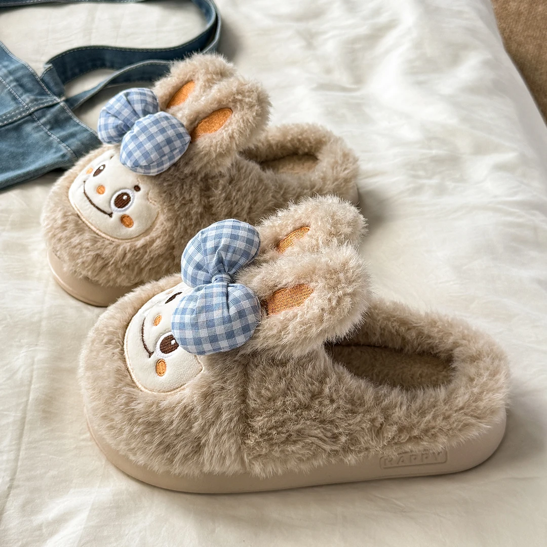 棉拖鞋女款2025新款秋冬季室内家居保暖毛毛加绒防滑厚底可爱棉拖