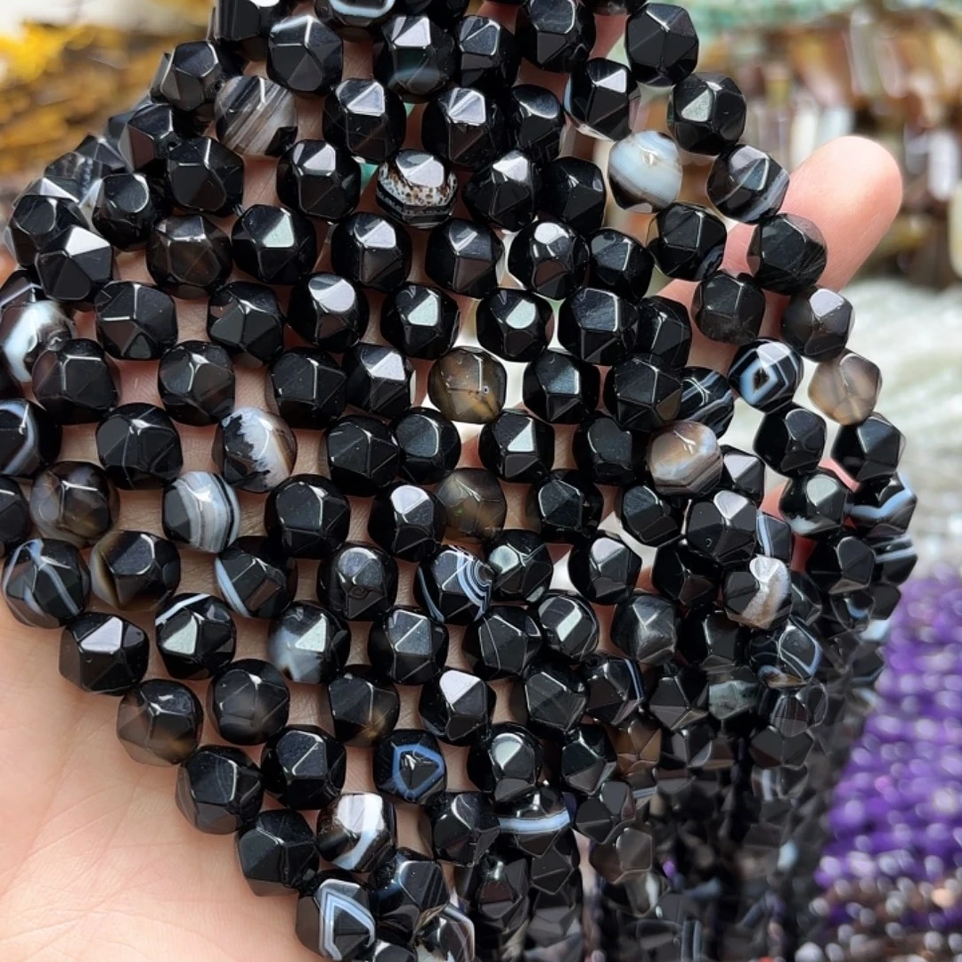 未镶嵌玛瑙/玉髓珠宝半成品卡十黑条纹切角一条