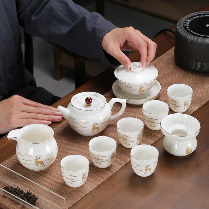 羊脂玉功夫茶具套装德化白瓷茶具轻奢高档办公会客茶具中式