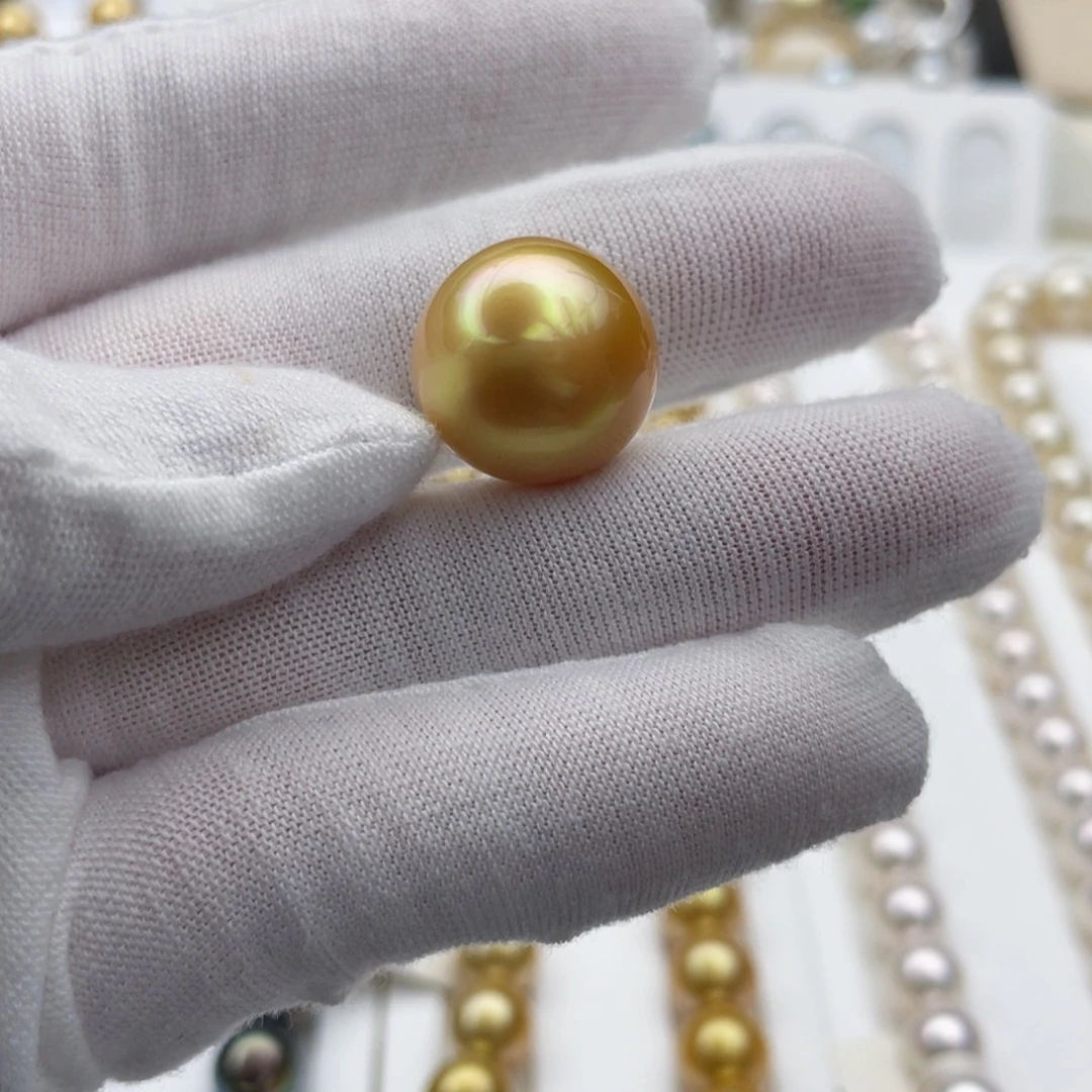 海水珍珠耳饰未镶嵌极光镜面浓茶茶金16.3mm