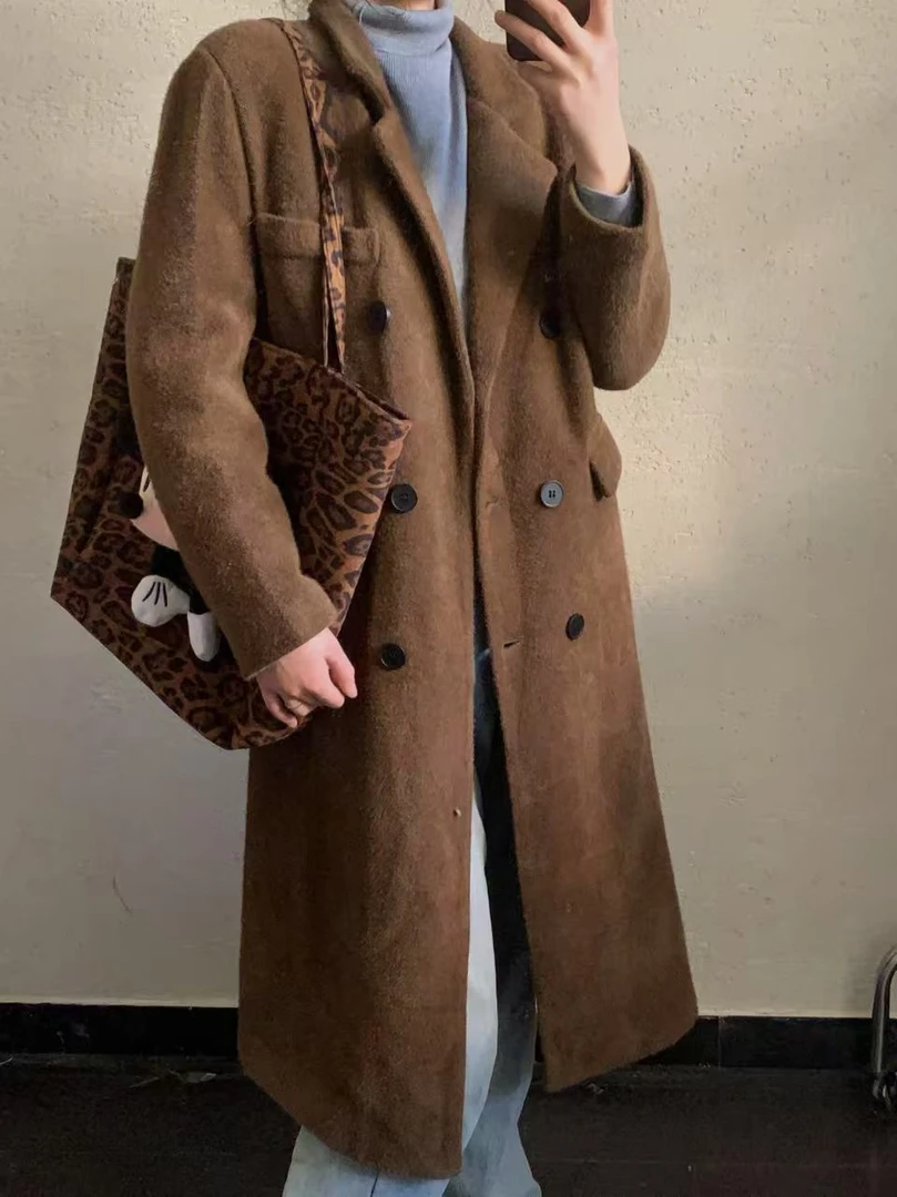 【 雨•美 推荐 】6079咖色时尚气质百搭长款大衣