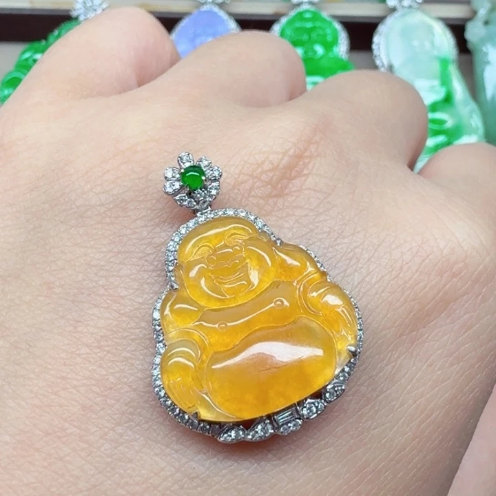 翡翠18K金镶嵌吊坠(不含链)佛
