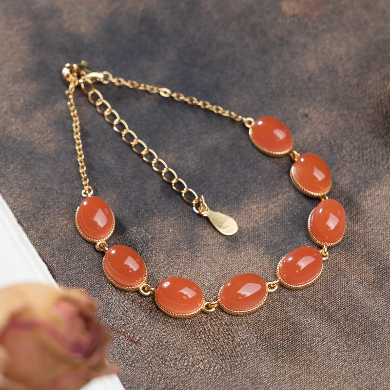 XIANYUAN/仙源南红6*8mm蛋面银饰单圈手链