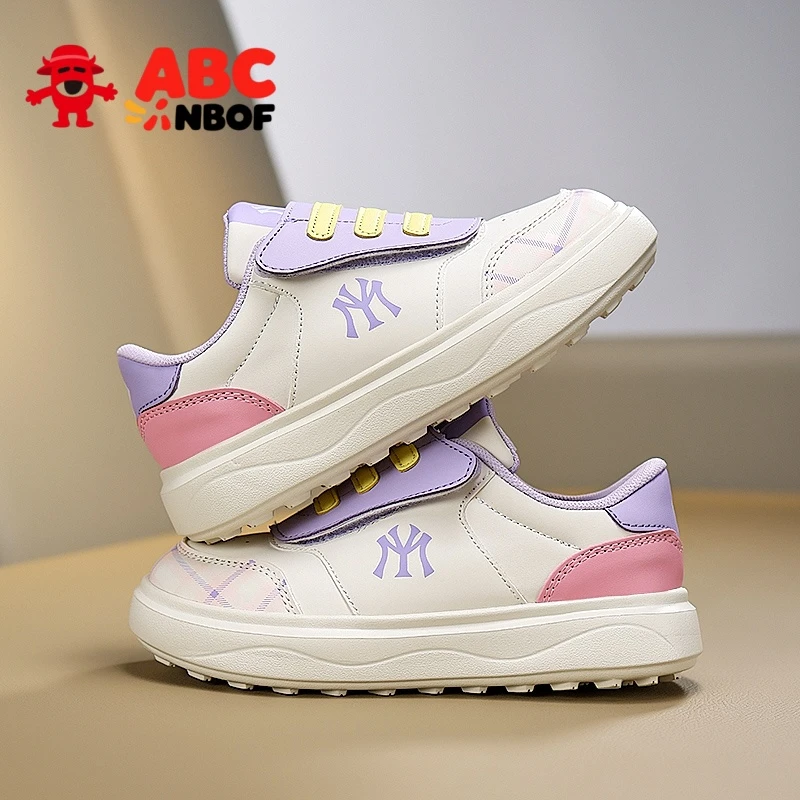 ABC NBOF女童板鞋2025新款春秋皮面防水百搭时尚小女孩儿童运动鞋