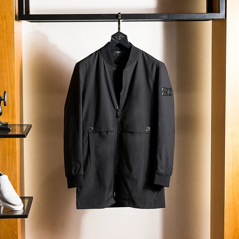 高端男装尾货 时尚春秋季新款流行长袖黑色简约休闲夹克外套2079