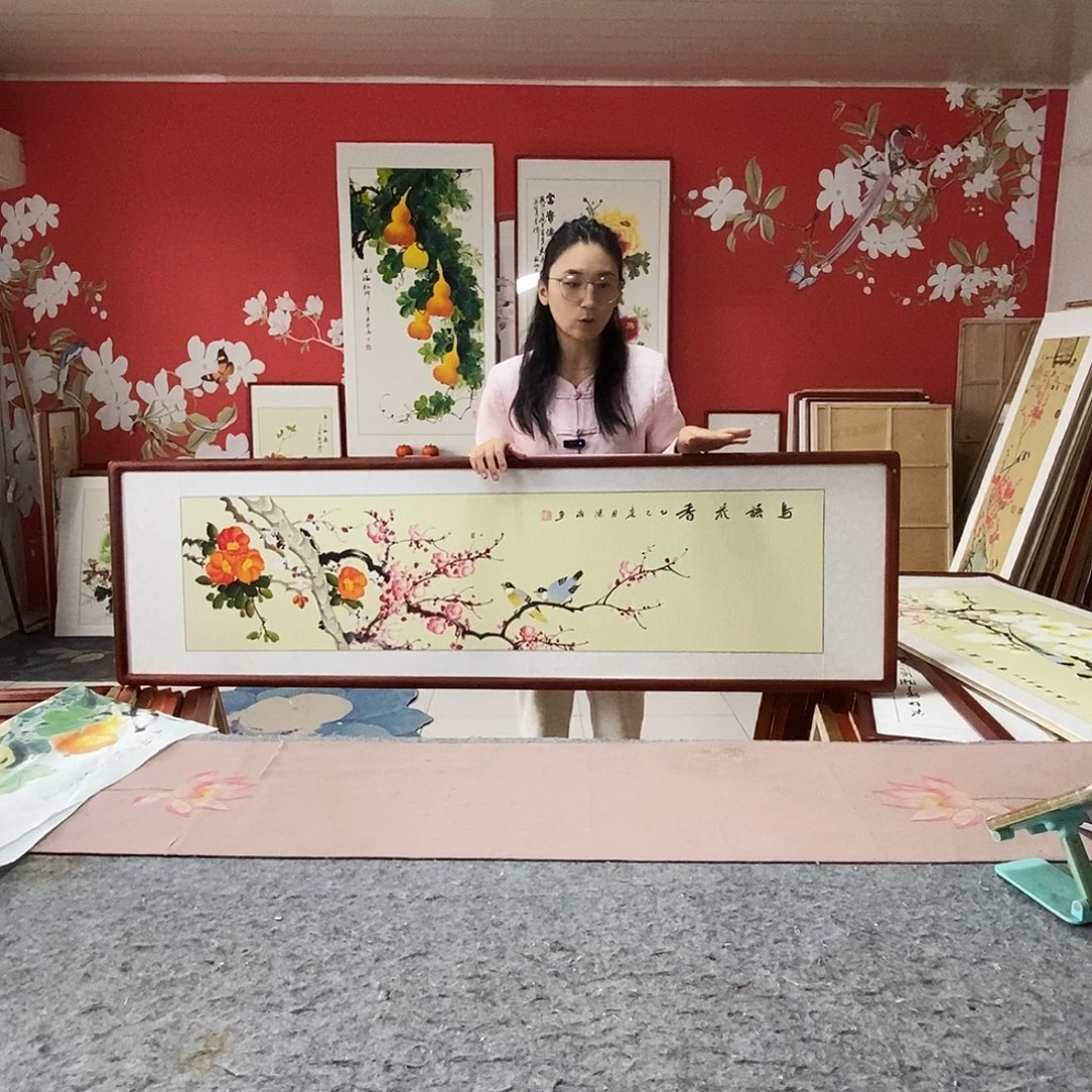 国画手写手绘带框包邮国画作品47✖️162