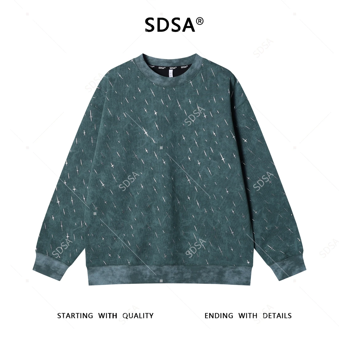 SDSA男士秋冬新款痞帅男装扎染滴胶十字圆领卫衣休闲重工时尚潮牌