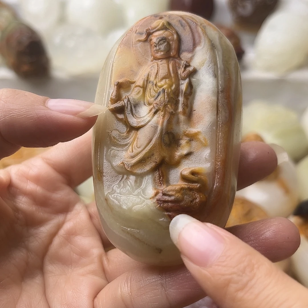 石材方解石手把摆件不退换观音微瑕