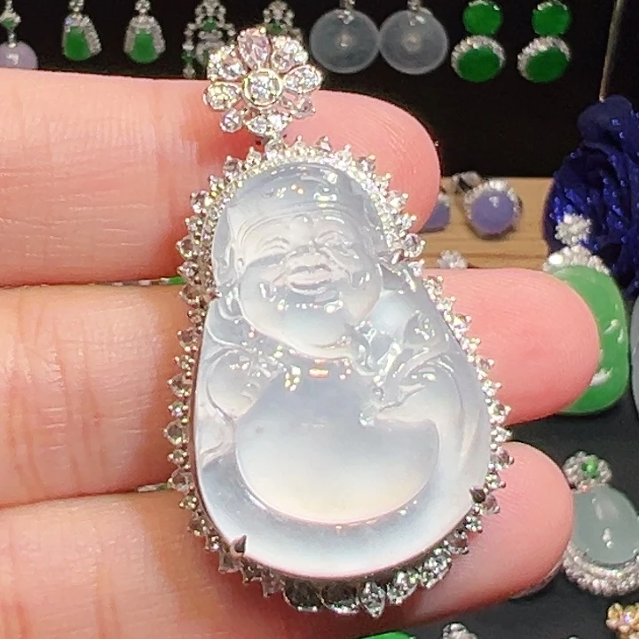 吊坠(不含链)18K金镶嵌翡翠