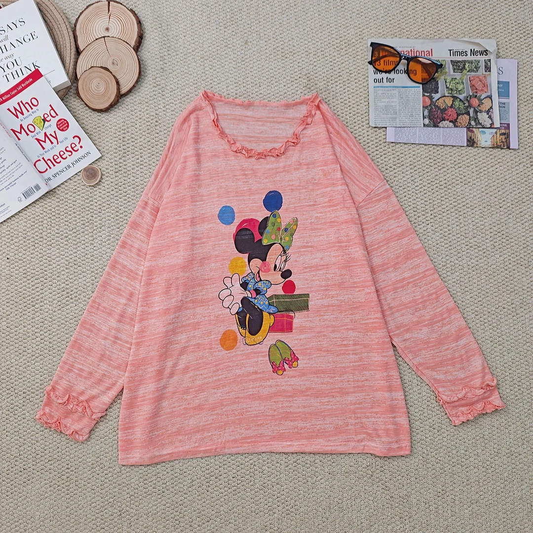 2025夏季新款卡通字母印花条纹防晒长袖T恤3303