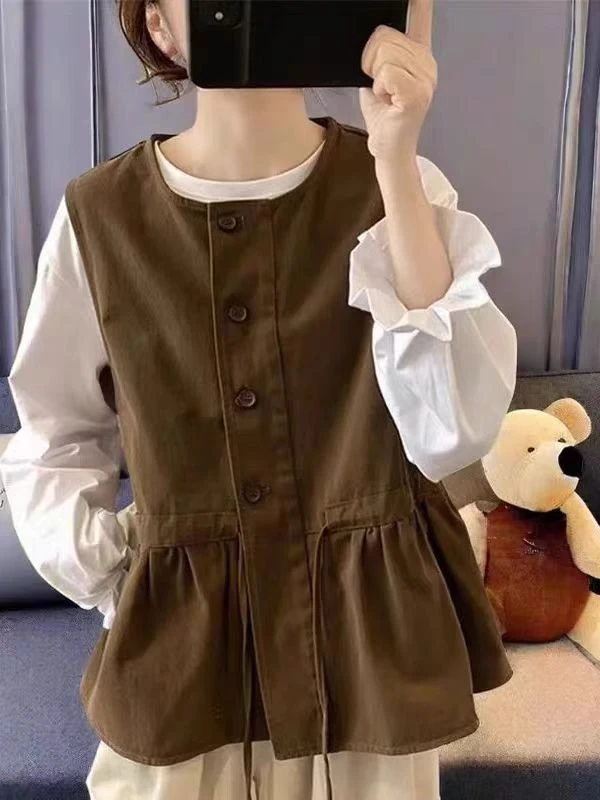 7001收腰马甲衬衣两件套