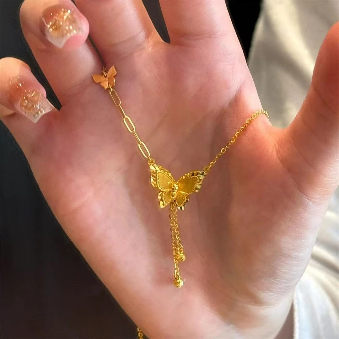 18K 金蝴蝶铃铛AB项链a43