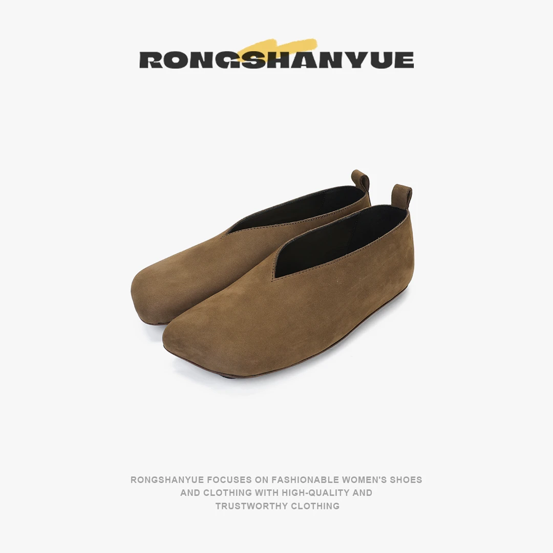 Rongshanyue方头奶奶鞋懒人一脚蹬单鞋女舒适百搭芭蕾舞鞋B1319