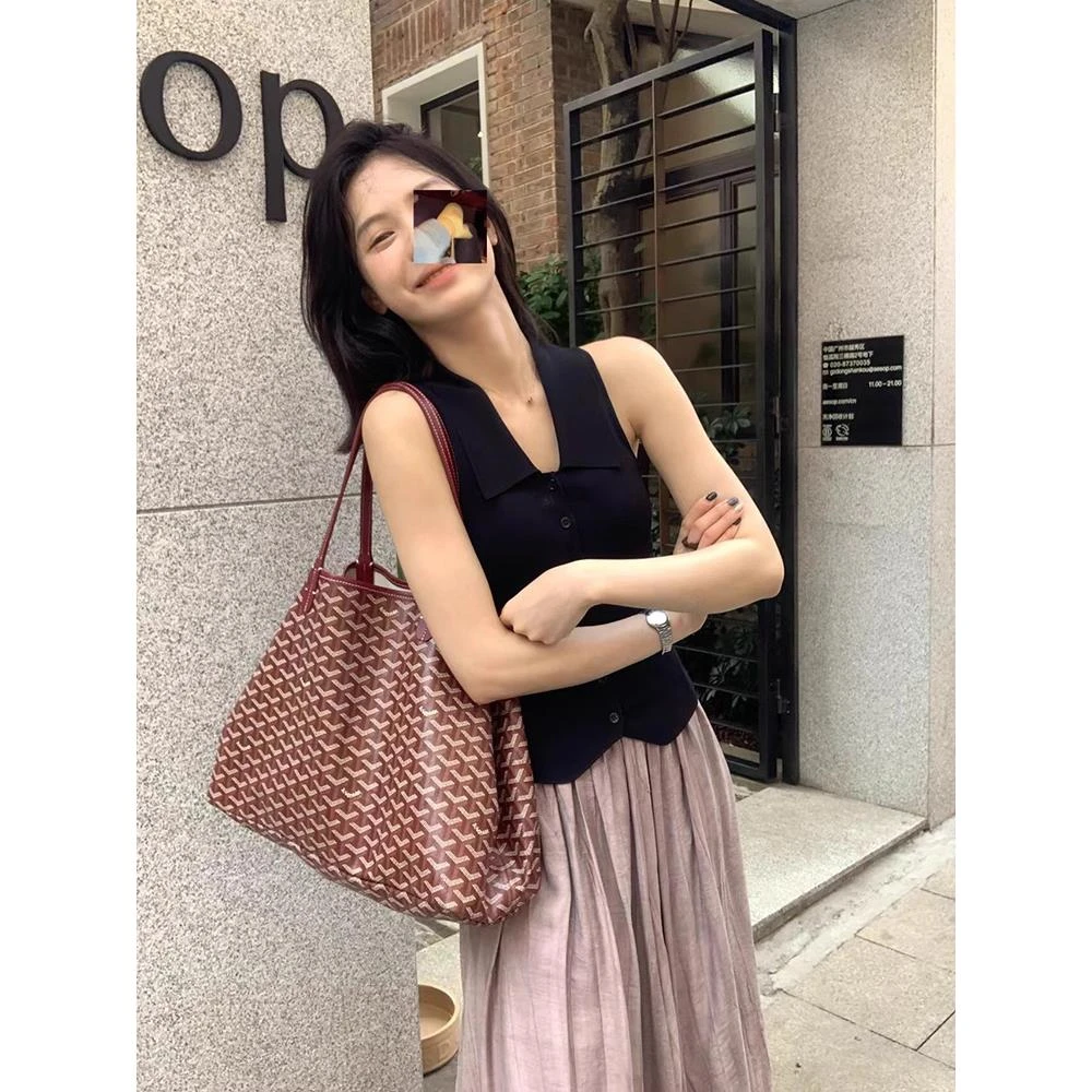 韩系辣妹风polo翻领短款收腰修身针织衫背心女夏季黑色无袖上衣