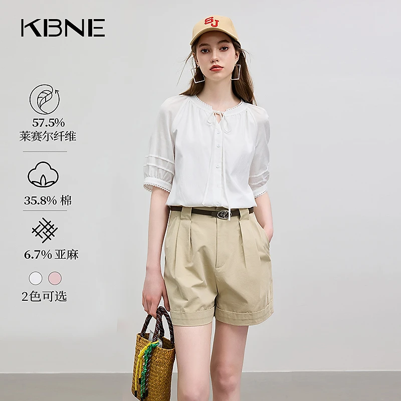 衬衫女2025新款爆款洋气夏季莱赛尔白色衬衣KBNE薄款独特漂亮小衫