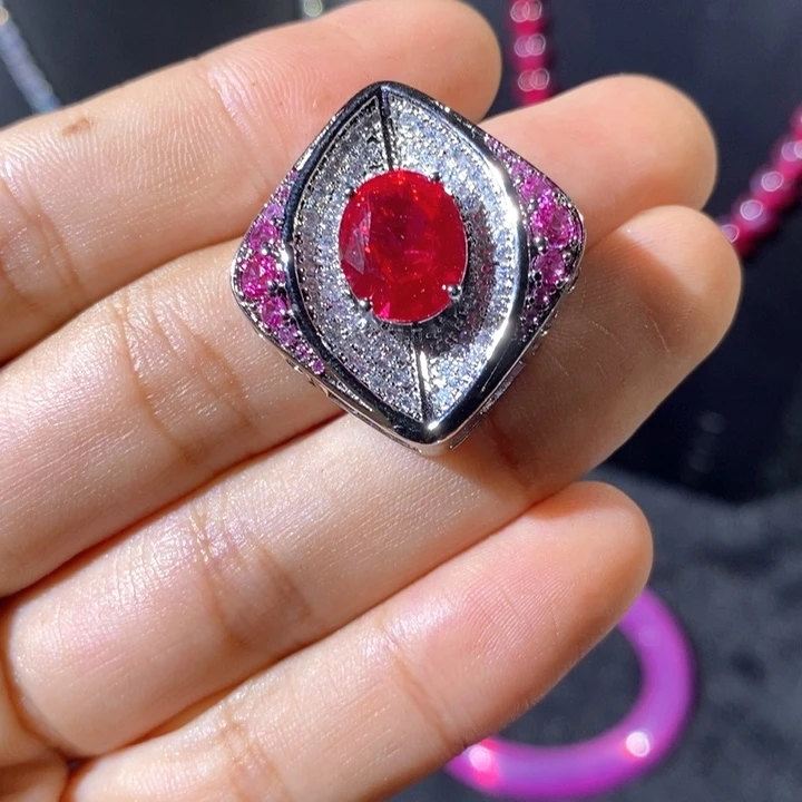红宝石戒指银S925镶嵌