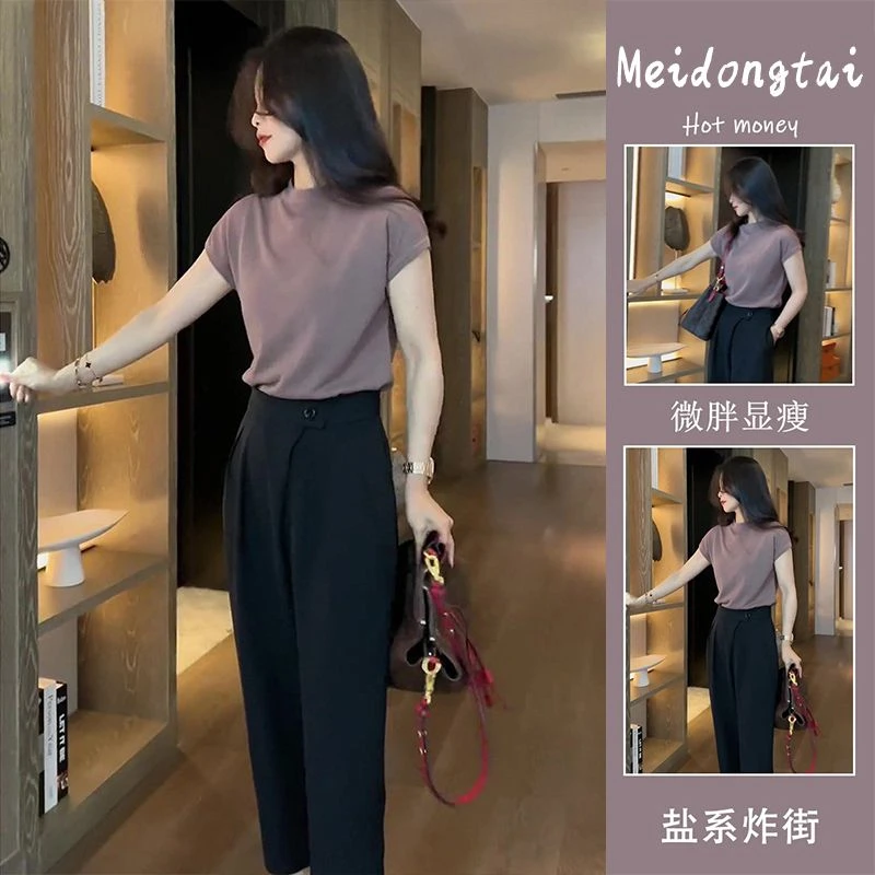 纯欲风夏装女2025茶系穿搭显瘦高级感港风御姐复古上衣两件套装女