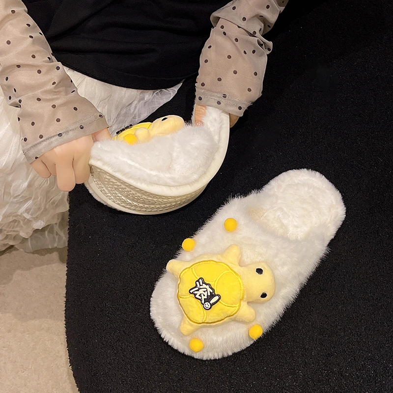 毛毛拖鞋女厚底2025年秋冬新款增高居家休闲松糕一字拖可爱毛毛拖