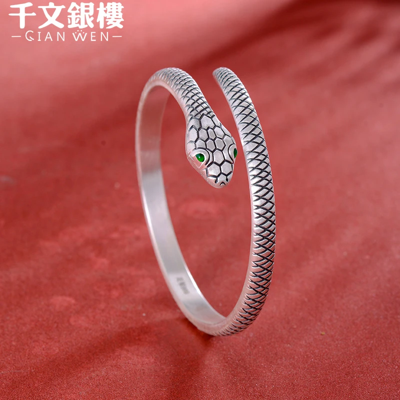 足银手镯 蛇得 女款国风个性可调节蛇手镯
