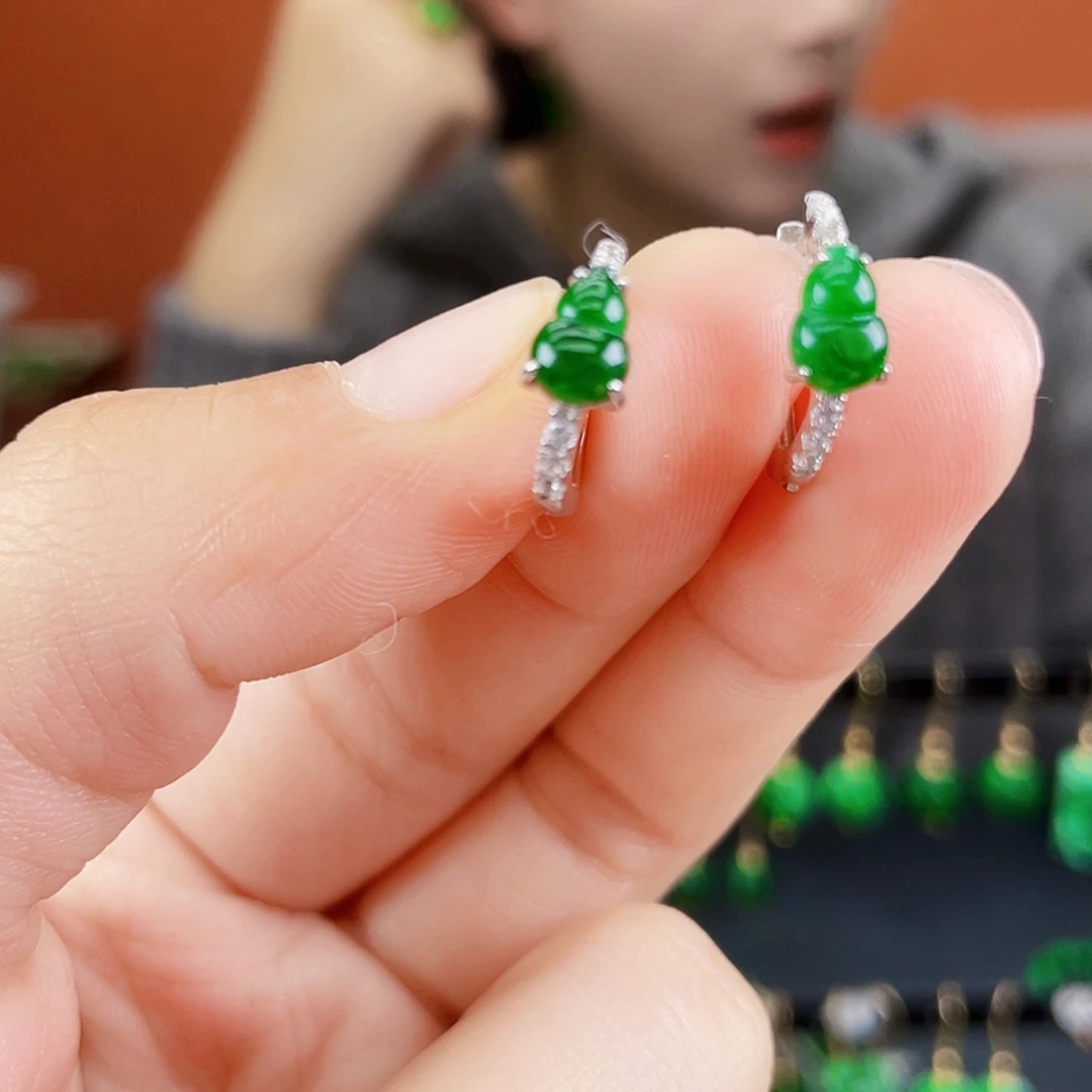 翡翠银S925镶嵌耳饰