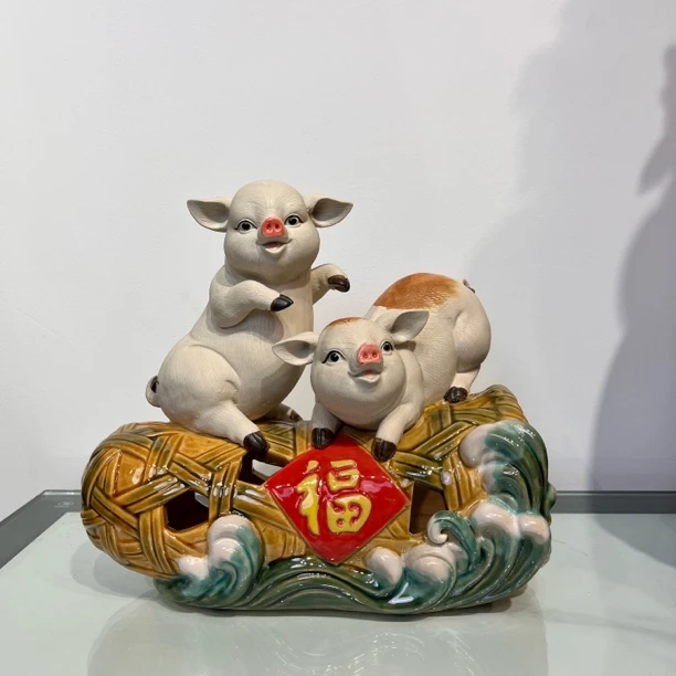 【诸事大吉-诸事如意-猪-长18宽12高18】精品石湾家居手工摆件