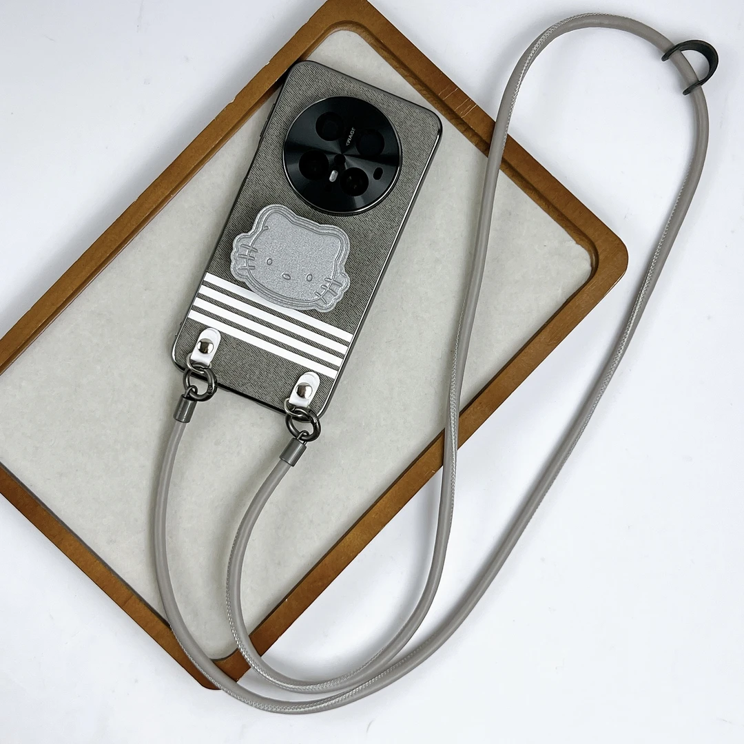 品申原创小众灰色可爱卡通支架斜挎皮绳适用华为mate70pro手机壳