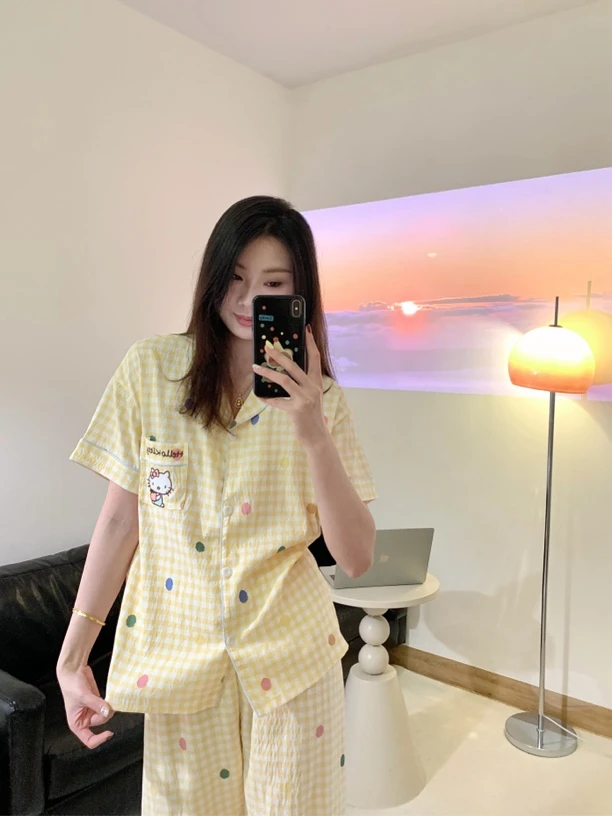 【波点Kitty】日系可爱甜美夏季睡衣女短袖休闲透气家居服可外穿