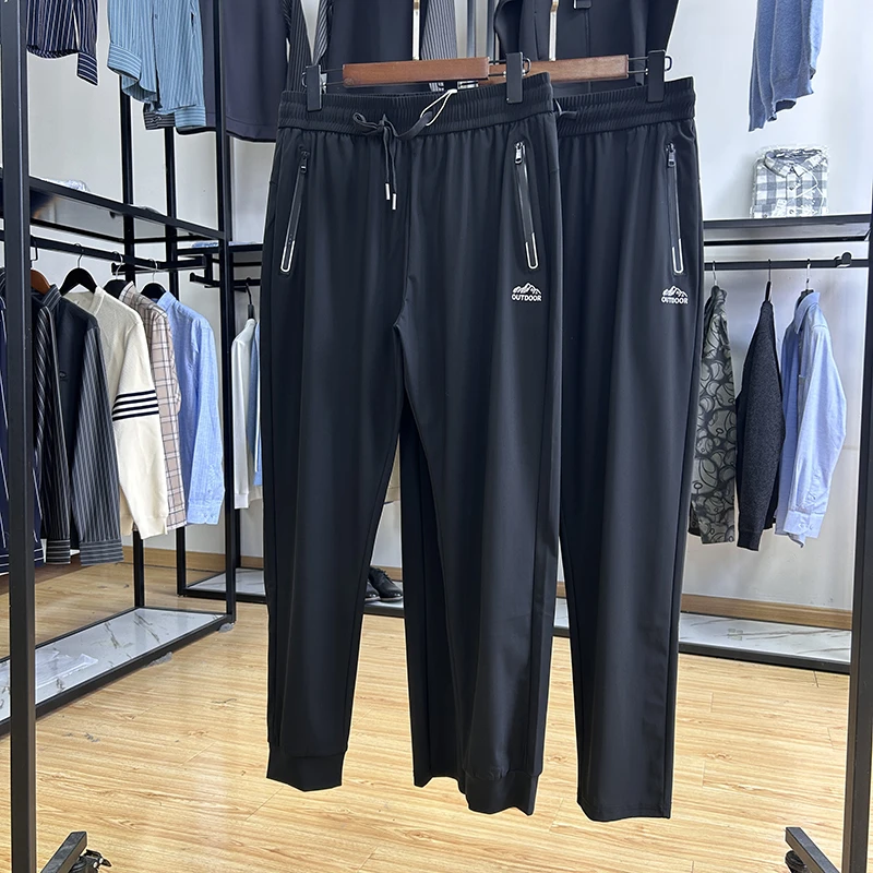 冰感丝滑透气弹力轻薄速干运动裤春夏季新品抽绳男裤 Y5T0973