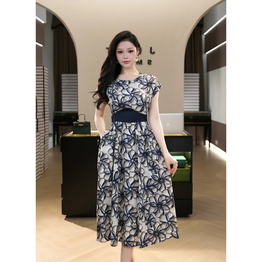 现货2025福利2025夏季新款【X24-X165】气质高级感显瘦印花连衣裙子