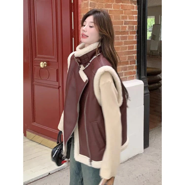 高领颗粒拼接无袖马甲外套女冬季新款气质时尚百搭短款上衣