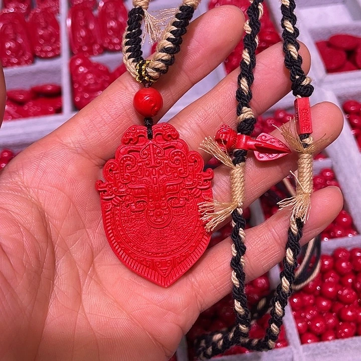 天然辰砂红砂山花钱吊坠大号