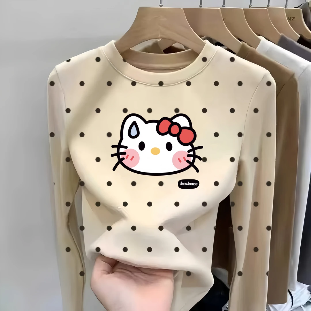 秋冬女童德绒童装儿童中大童上衣洋气波点长袖T恤圆领内搭上衣潮