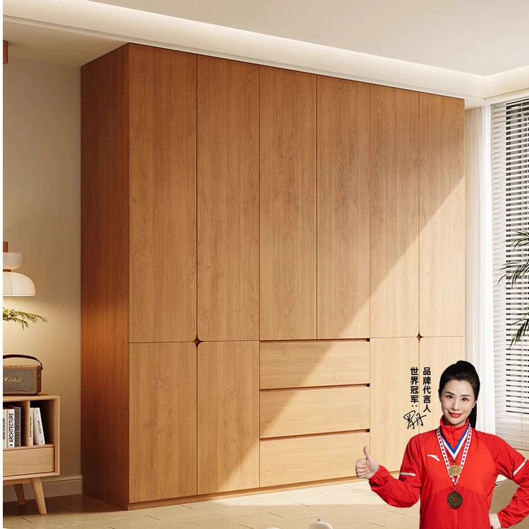 原木风衣柜全实木家用2025新款大容量免拉手卧室定制储物柜收纳柜
