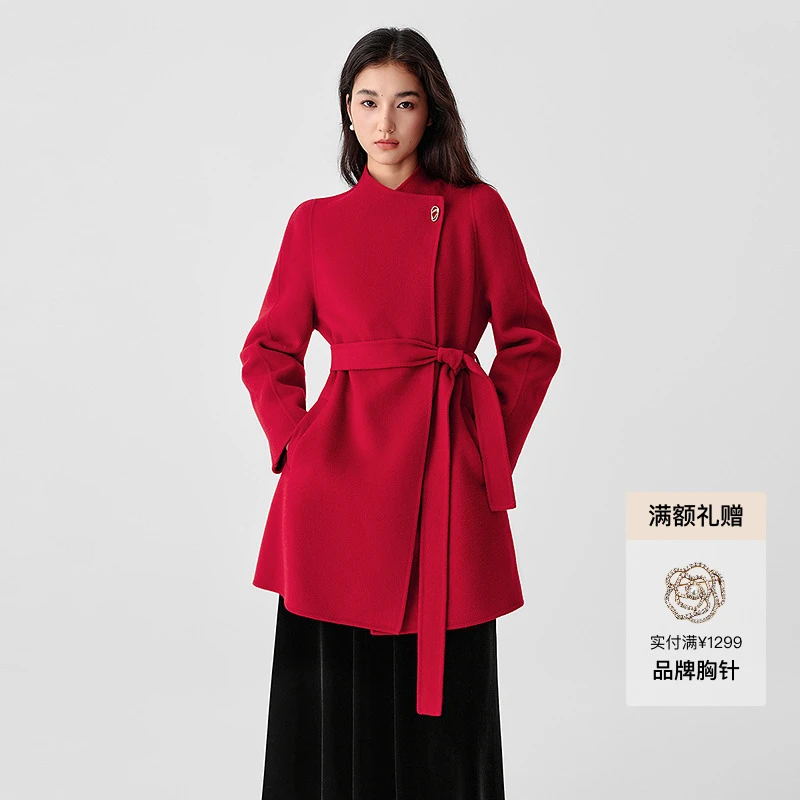 珂莱蒂尔25冬新款【瑰丽大衣】100绵羊毛双面呢大衣女中长款外套