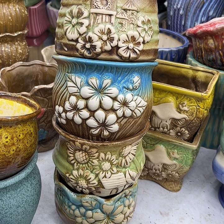 多肉绿植陶瓷花盆9.9包邮，有孔