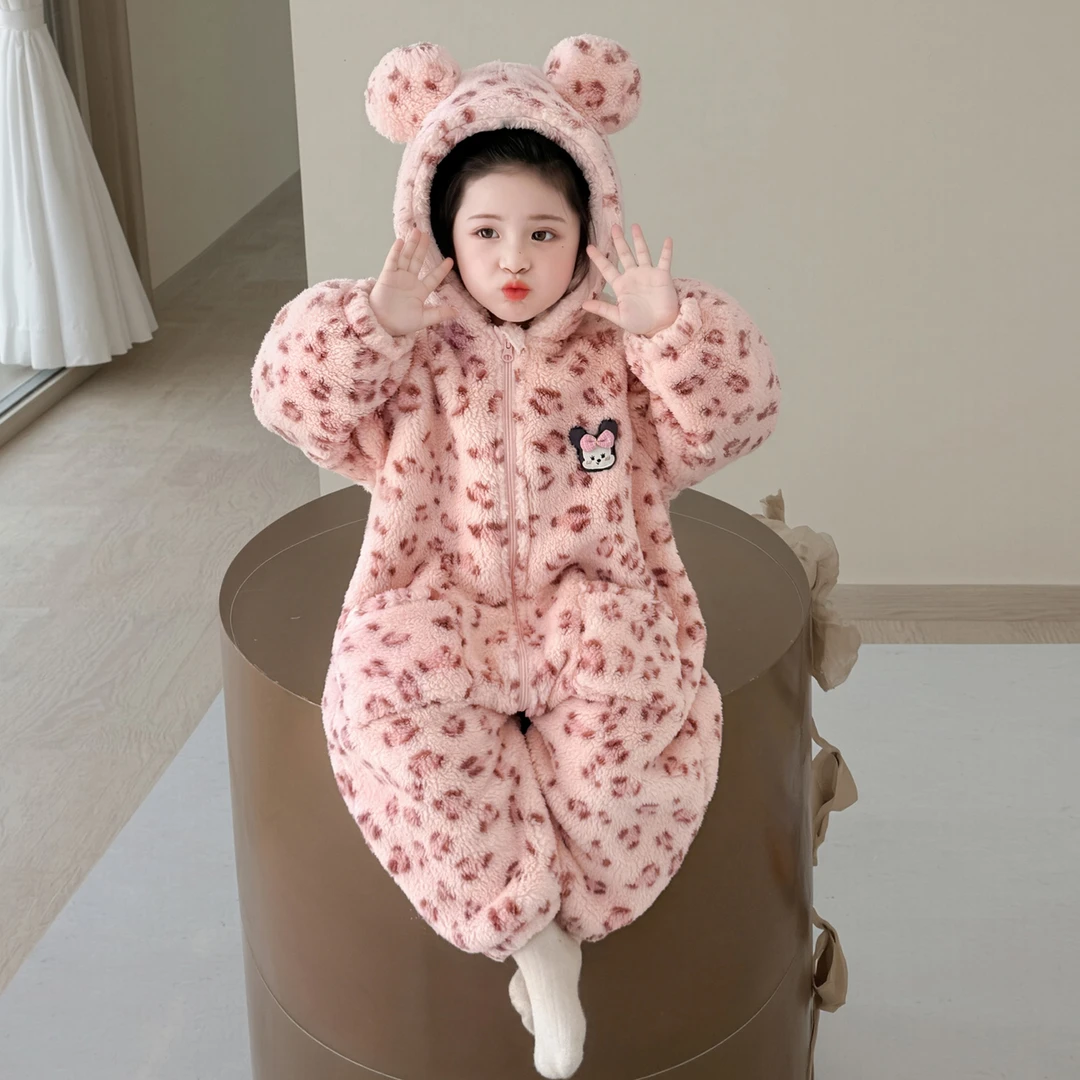 女童珊瑚绒连体睡衣秋冬加厚婴儿宝宝外出服睡袋法兰绒儿童连体衣