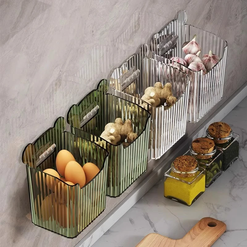 厨房葱姜蒜收纳盒壁挂式生姜大蒜挂篮筐亚克力调料蔬菜置物架