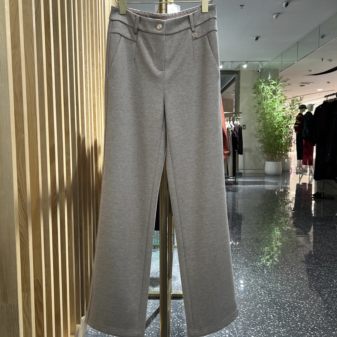 声雨竹7R138秋冬简约宽松显瘦直筒女裤休闲百搭高腰时尚厚裤子