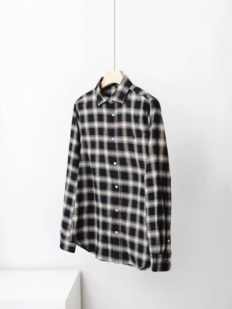 骑马打仗格子衬衫100%长绒棉