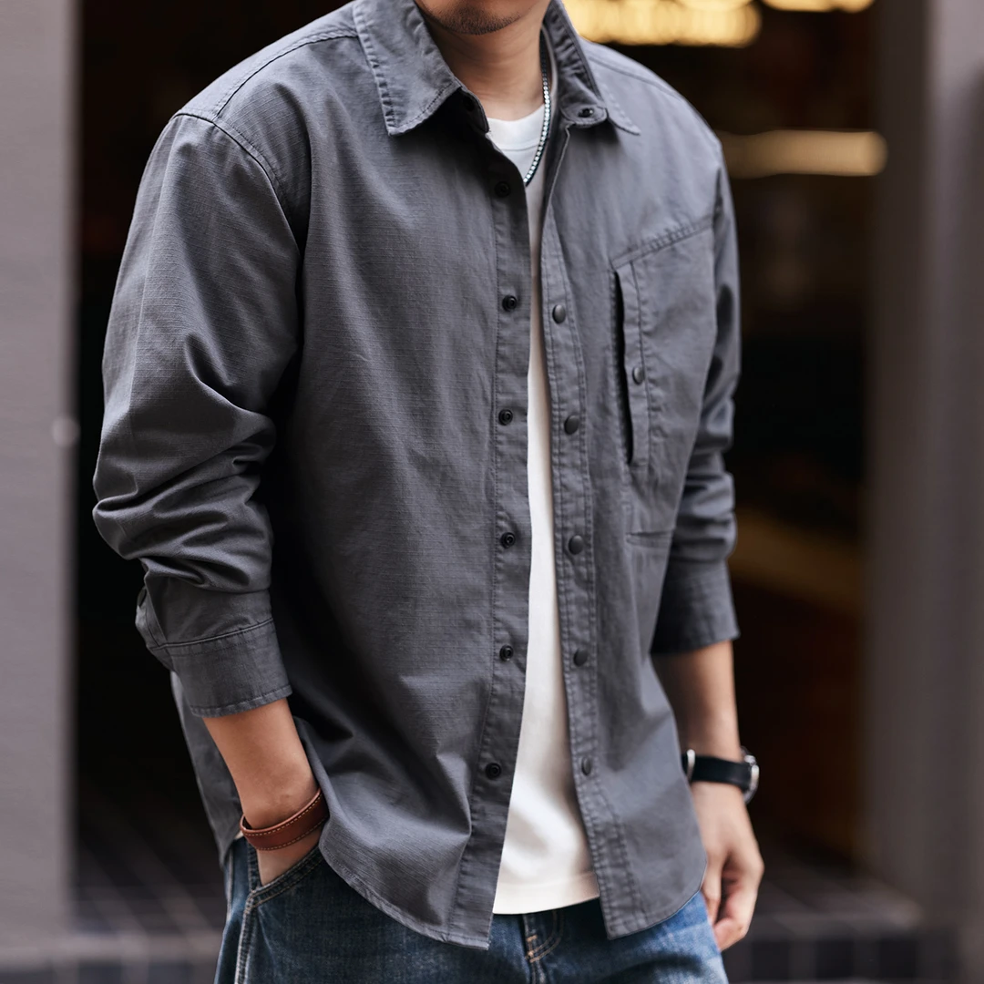 格蓝鹿高端日系复古潮牌宽松男士长袖衬衫秋季新款痞帅衬衣外套男