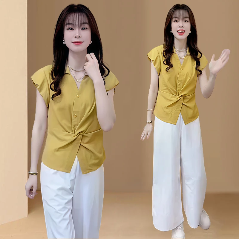 小个子百搭时尚衬衫女2026夏季新款洋气减龄收腰显瘦系带短袖上衣