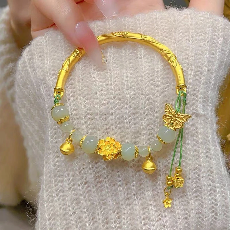 合金手镯 新中式福管半镯铃铛女蝶莲花款式送女友轻奢复古饰品