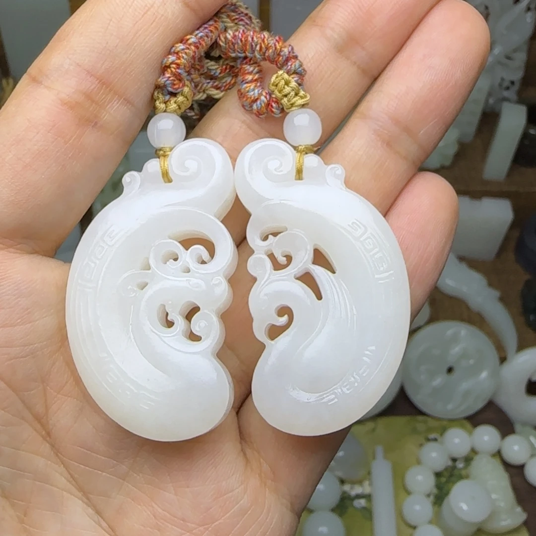 和田玉未镶嵌挂件龙凤呈祥