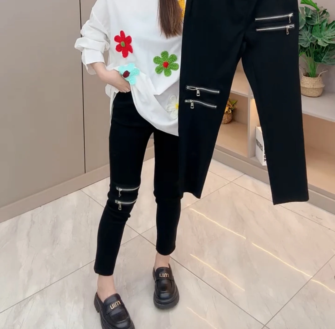 显瘦百搭多拉链松紧腰小黑裤【好物推荐】