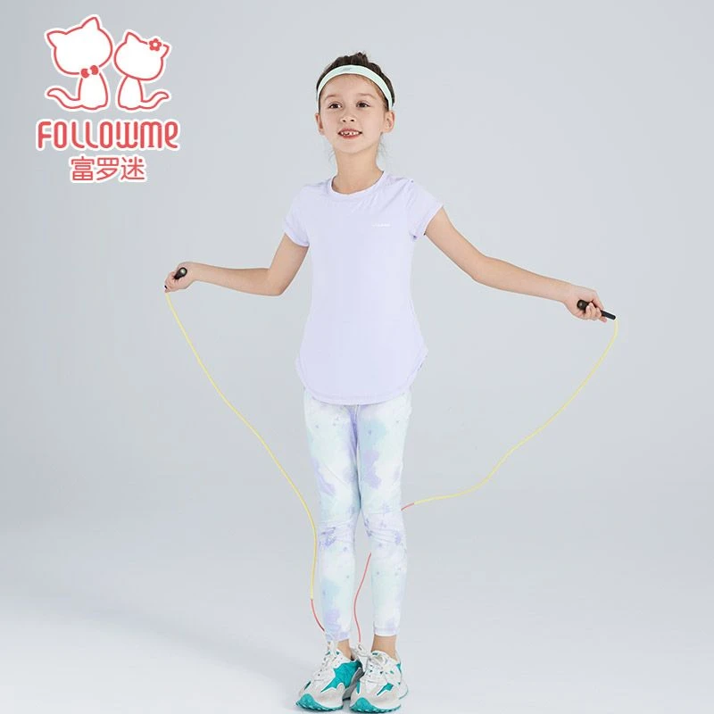 富罗迷女童套装夏季新款透气短袖亲肤紧身裤运动两件套F3B8502T