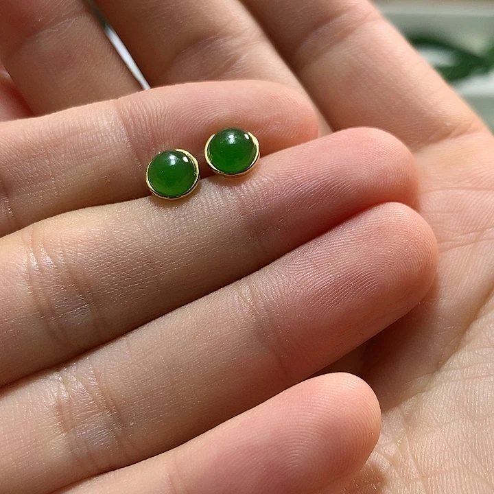 银S925镀金镶嵌和田玉（碧玉）耳饰