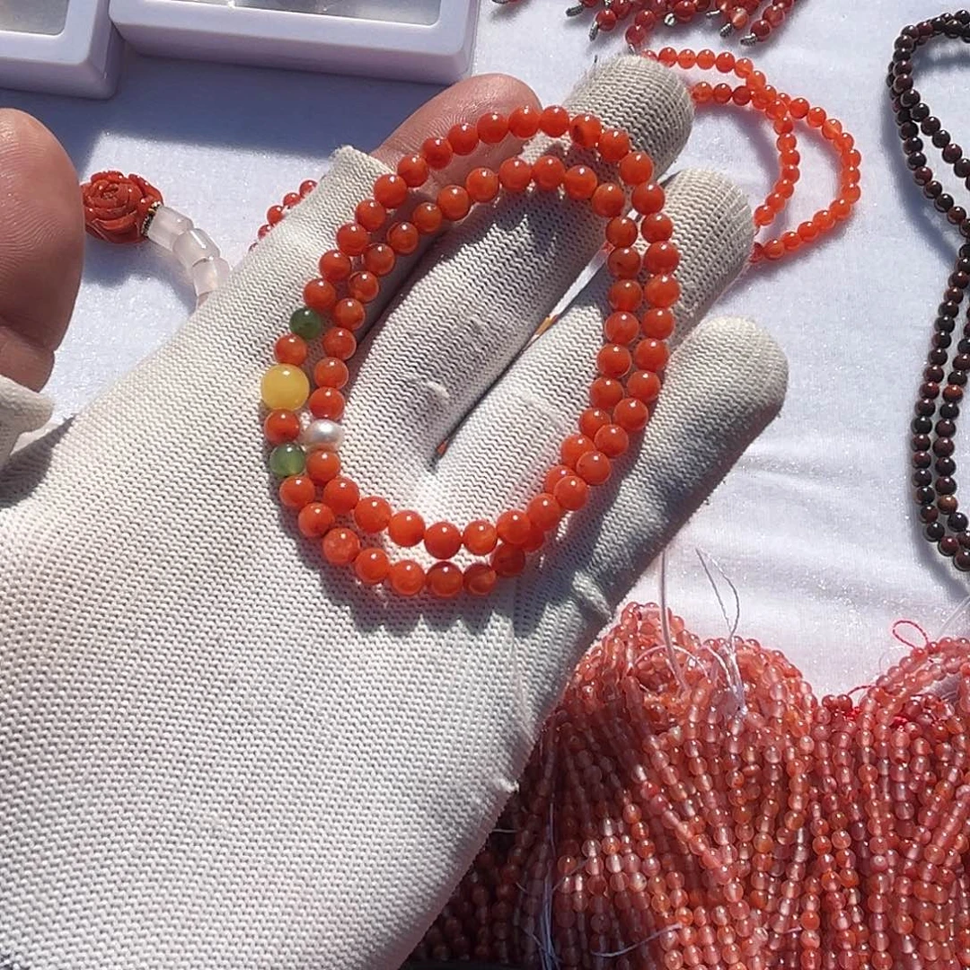 烟晶戒指银S925镶嵌筱*越南红手串