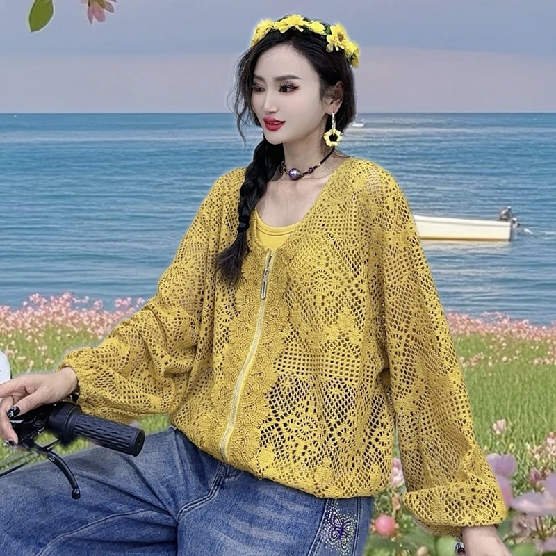 夏季度假风开衫外套女装2025新款时尚长袖外搭上衣休闲外套-25877